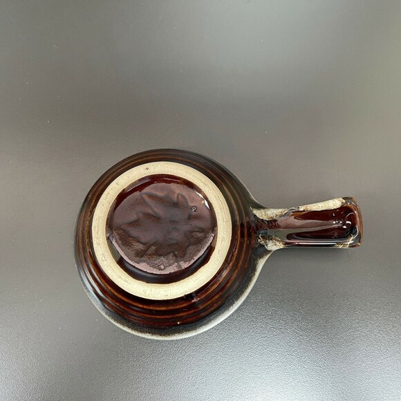 Monmouth Maple Leaf Brown Pottery Drip Glaze Handled Soup Bowl USA - Picture 6 of 7